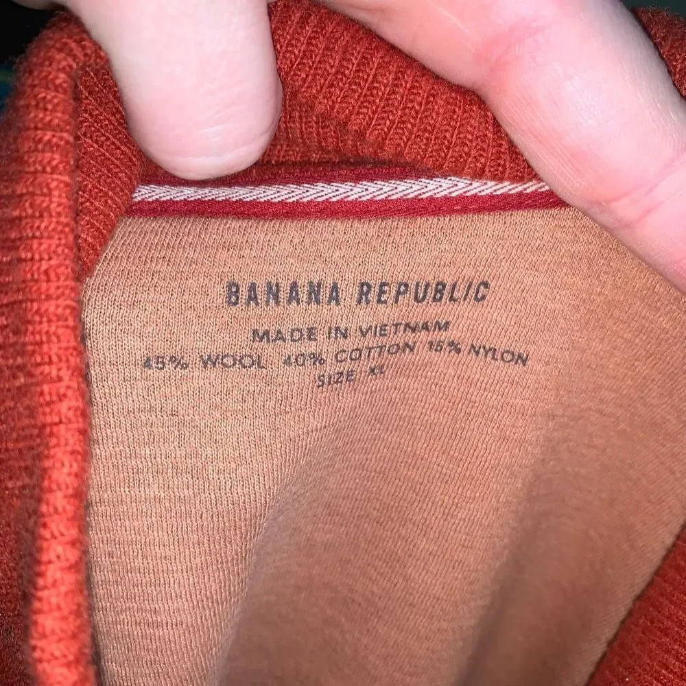 Banana Republic orange wool blend full zip preppy sweater